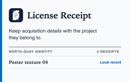 License Receipt promotional artwork showing its local project register