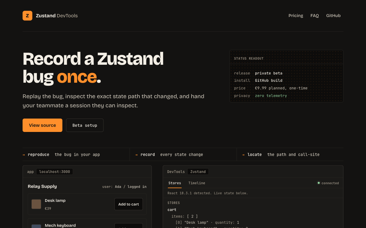 Interactive Zustand DevTools product demonstration